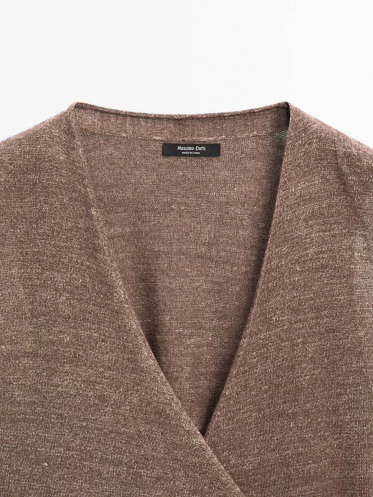 Linen blend knit crossover top