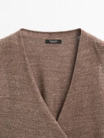Linen blend knit crossover top