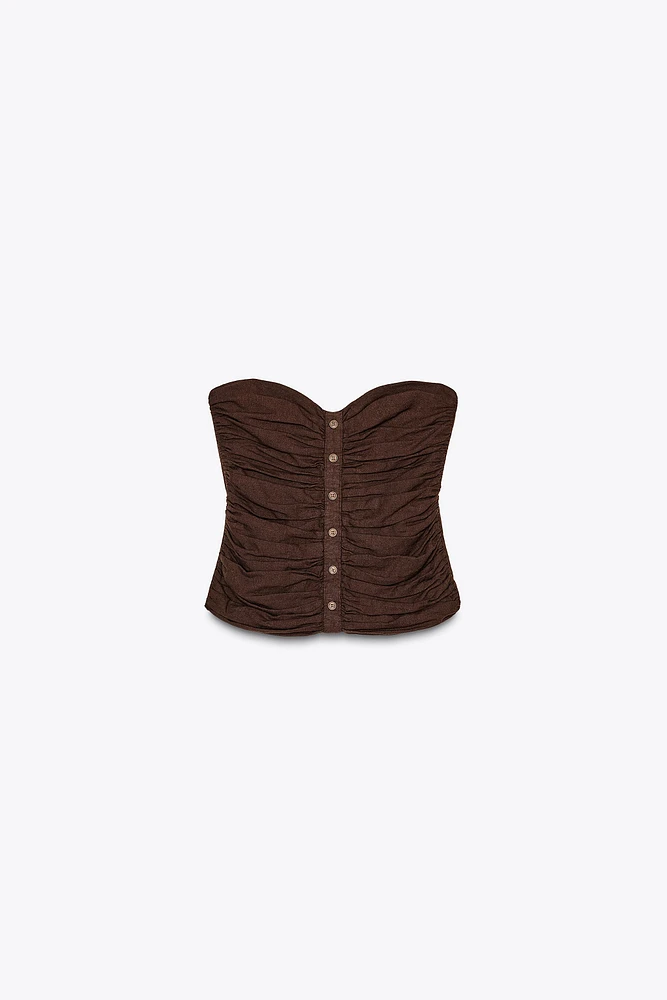 LINEN RUCHED BUSTIER TOP