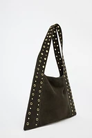 SUEDE STUDDED SHOULDER BAG