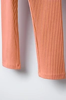 LABEL TRIM RIBBED LEGGINGS