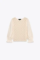 TOP EN MAILLE POINTELLE MANCHES MATIÈRES VARIÉES