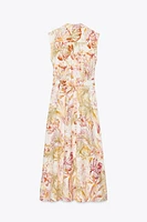 PRINTED LINEN MIDI DRESS