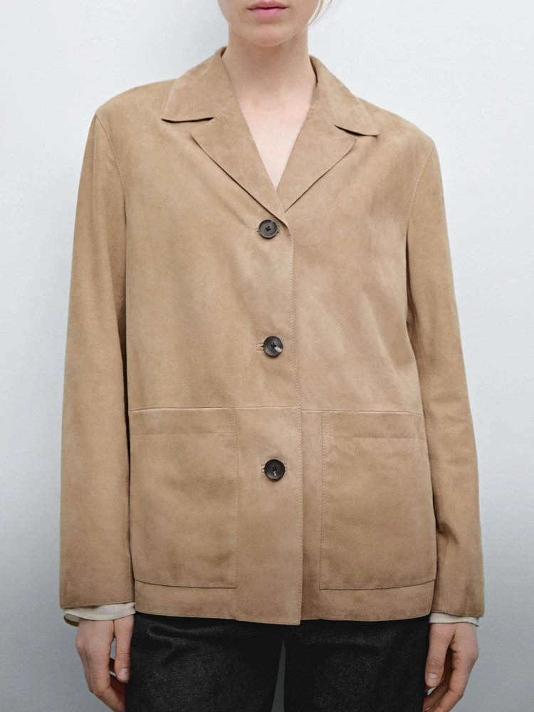 Blazer fluide en cuir effet daim