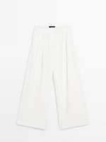 Linen blend darted palazzo trousers