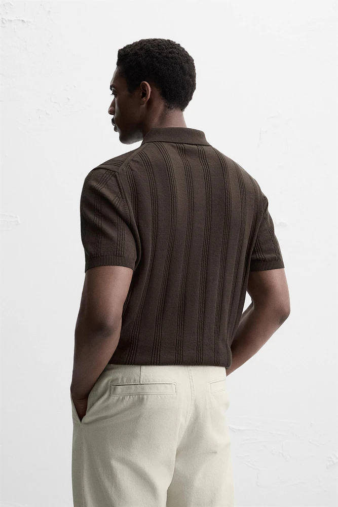 RIBBED KNIT POLO SHIRT