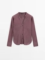 Flowing linen shirt with stand collar