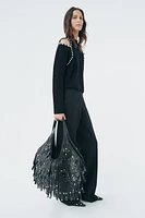 FRINGED LEATHER MAXI TOTE BAG