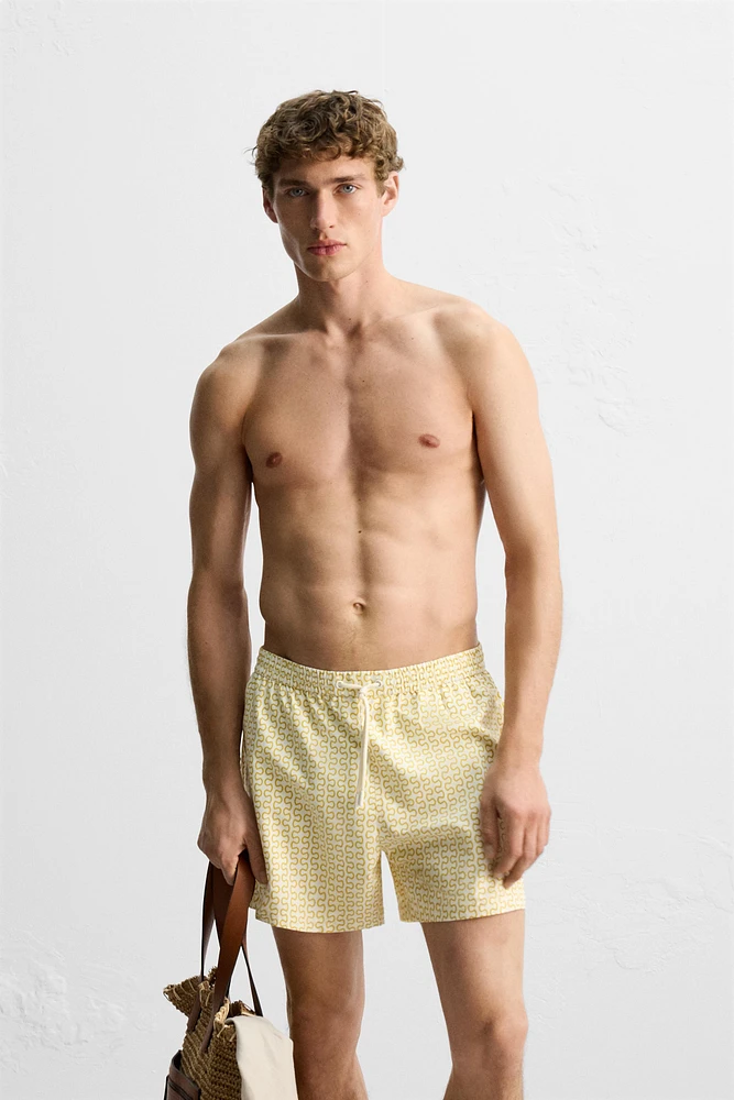 MAILLOT DE BAIN MI-LONG À IMPRIMÉ GÉOMÉTRIQUE