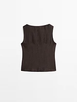 Veste sans manches col rond en lin mélangé