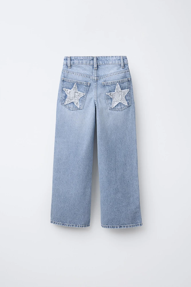 STAR PATCH WIDE LEG JEANS