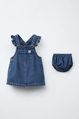 DENIM PINAFORE DRESS AND BOTTOMS