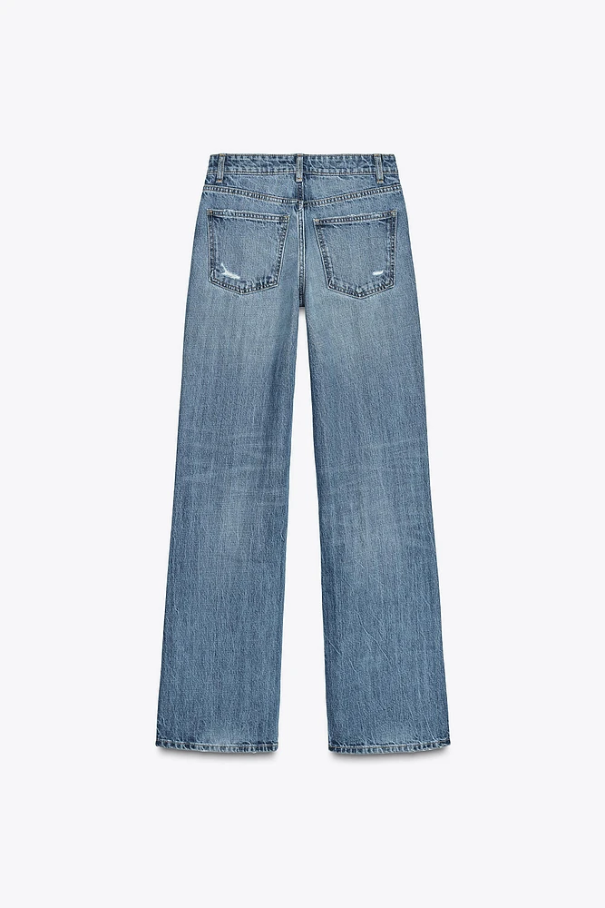 TRF MID-RISE RIPPED WIDE LEG JEANS