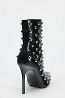 METAL APPLIQUÉ STILETTO HEELED ANKLE BOOTS