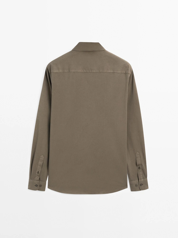 Cotton blend regular fit twill shirt