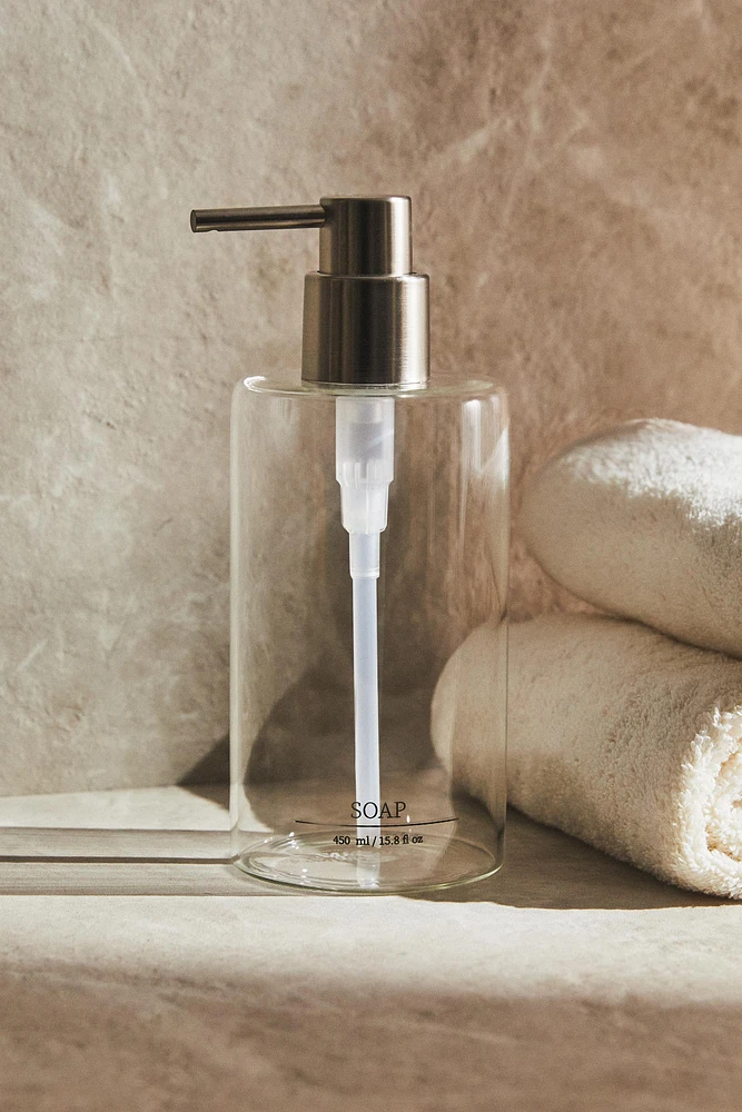 BOROSILICATE GLASS SOAP DISPENSER WITH SLOGAN