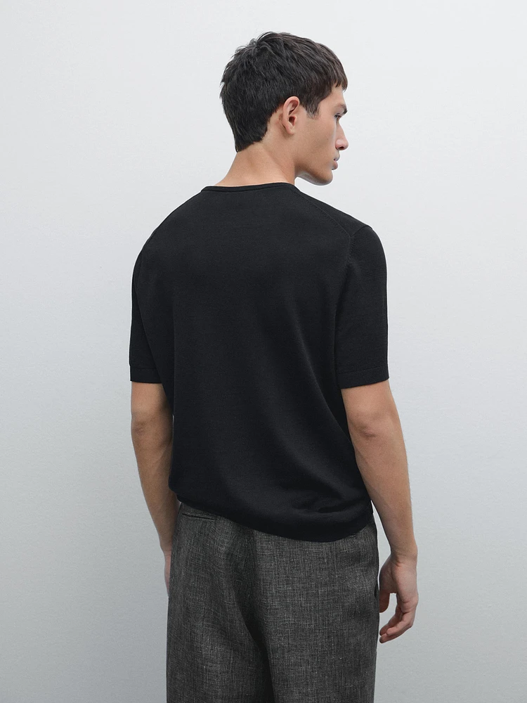 Cotton blend knit short sleeve sweater