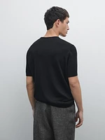 Cotton blend knit short sleeve sweater