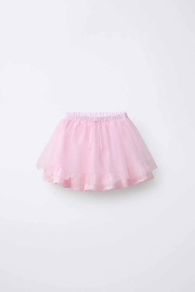 JUPE DOUBLE BRODÉE EN TULLE