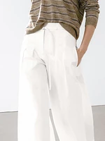 Pantalon palazzo en coton et lin mélangés