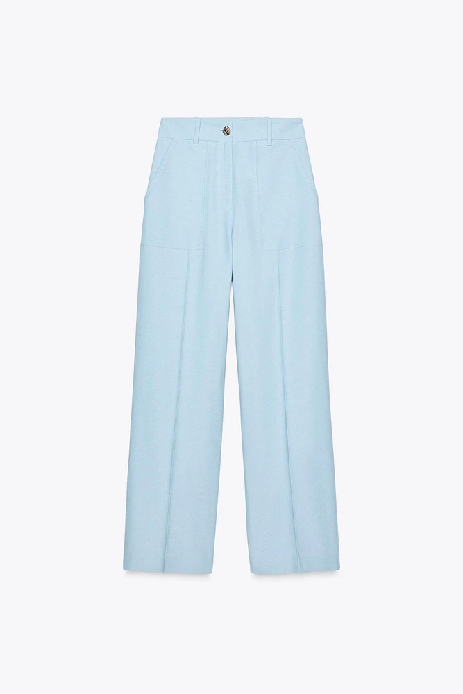 PANTALON DROIT BOUTON MÉTALLIQUE