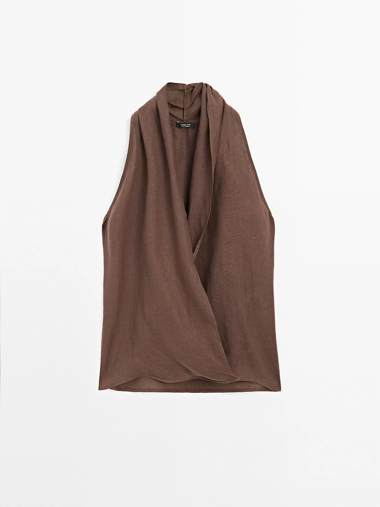 Linen crossover halter top