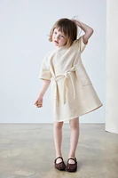 TWILL DRESS WITH TIE BELT