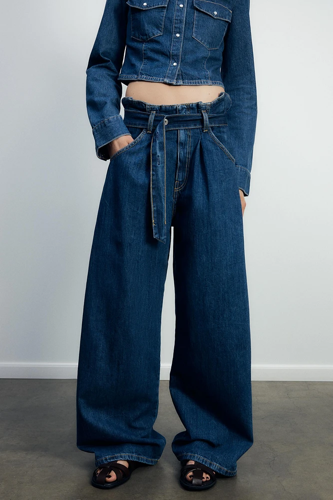 TRF HIGH-WAISTED PAPERBAG BELT JEANS