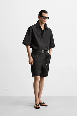 PLEATED COTTON LINEN SHORTS