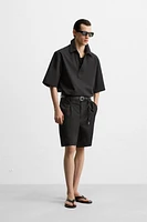 PLEATED COTTON LINEN SHORTS