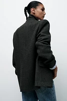 STRAIGHT CUT WOOL BLEND HERRINGBONE BLAZER