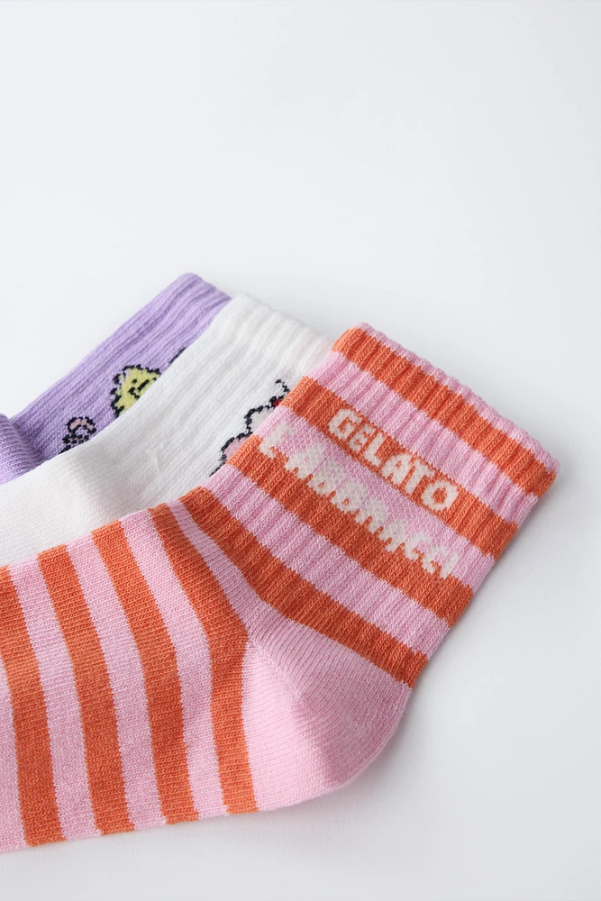 LOT DE TROIS PAIRES CHAUSSETTES IMPRIMÉ GLACE ET RAYURES
