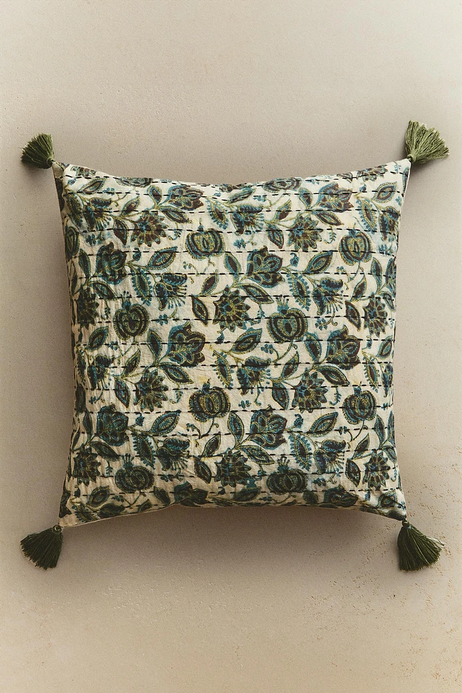 HOUSSE DE COUSSIN FLEUR ET POMPON