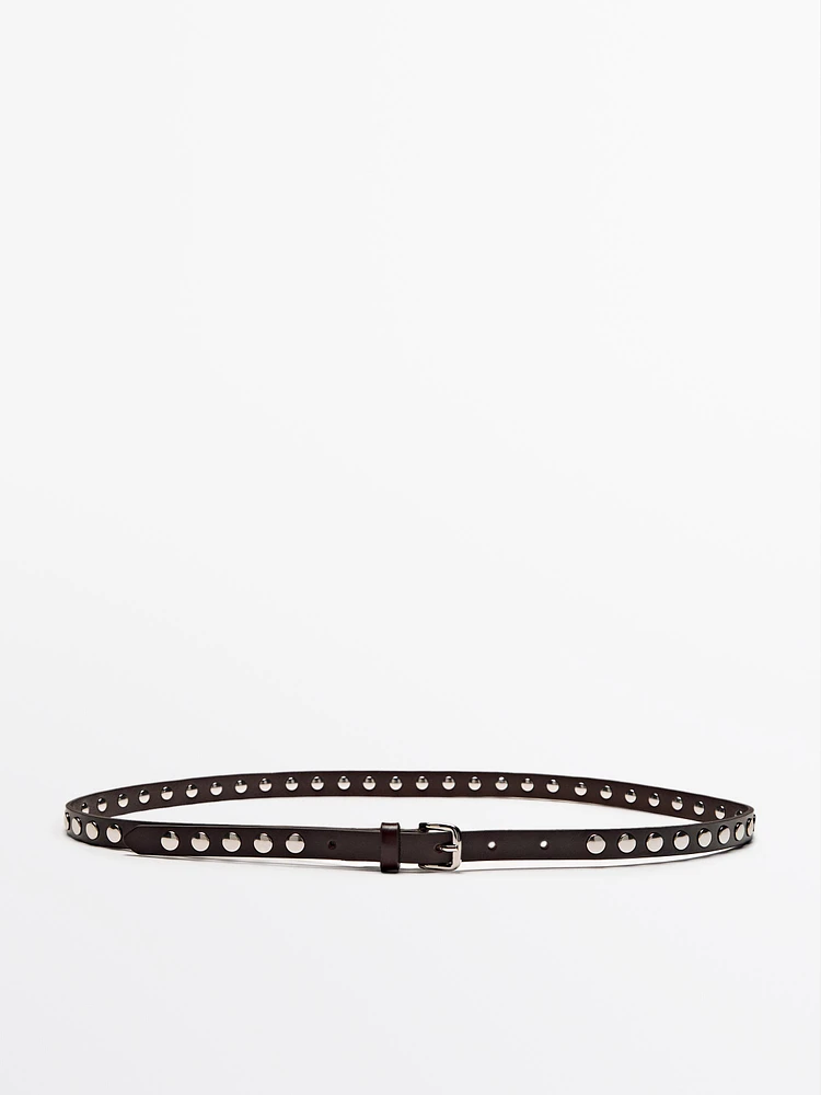 Thin nappa leather belt with studs