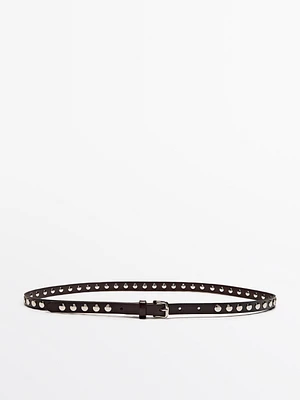 Thin nappa leather belt with studs