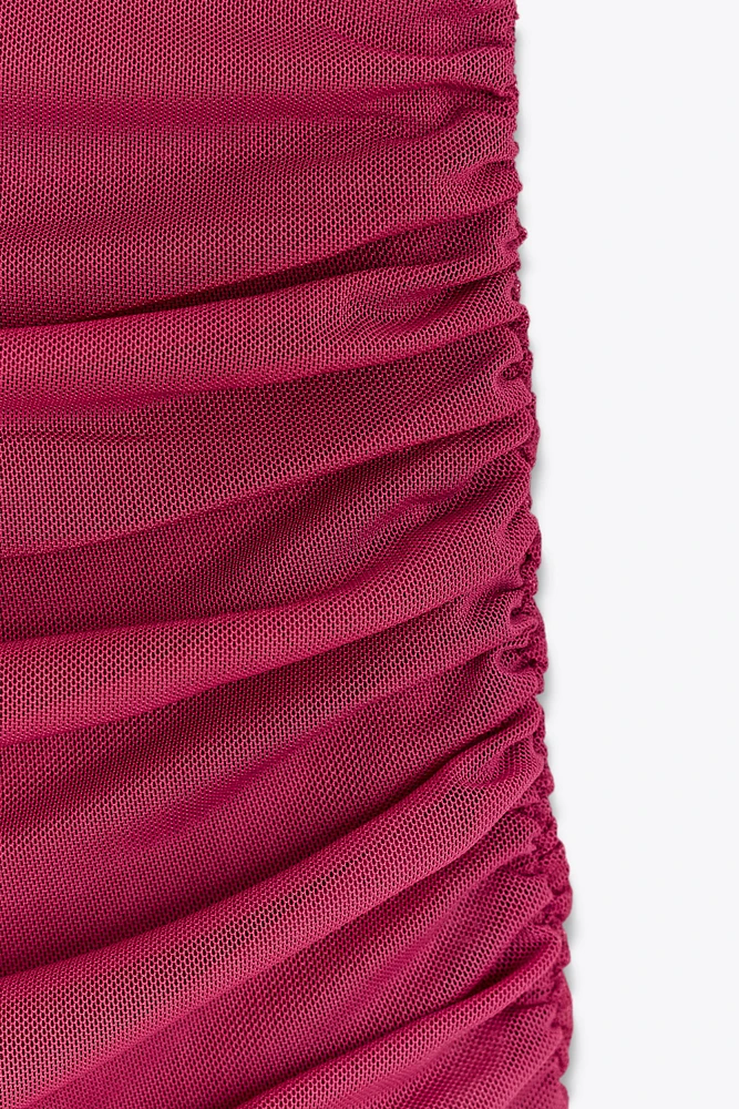 DRAPED HALTER TULLE DRESS