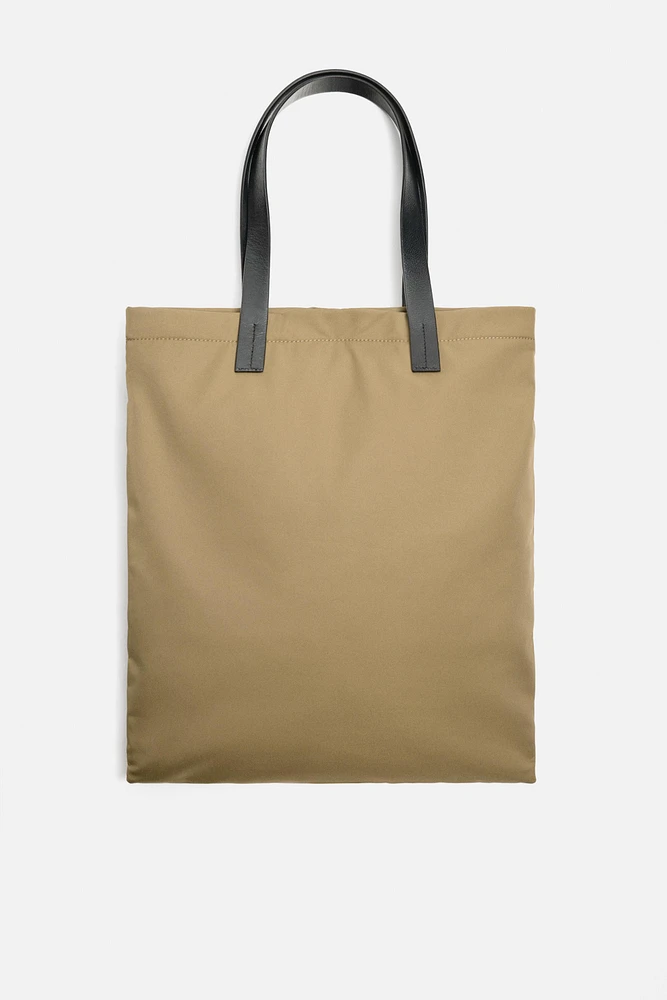 FABRIC AND LEATHER SHOPPER BAG