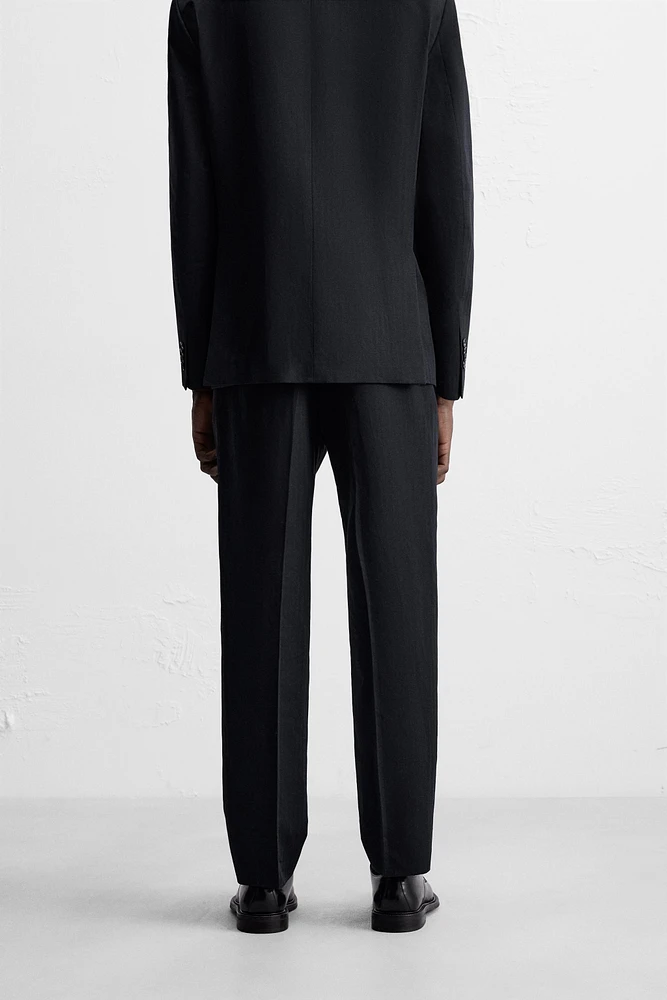 PANTALON DE COSTUME À CHEVRONS LIN ET COTON