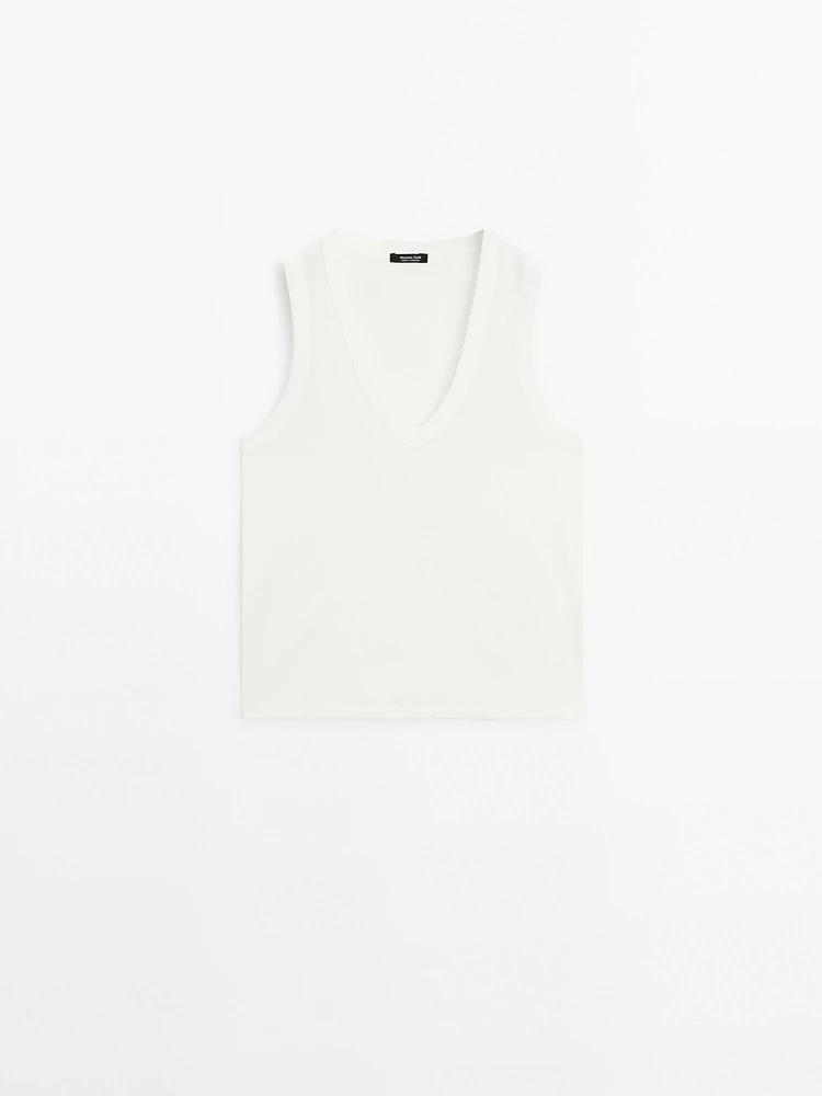 T-shirt sans manches en coton mercerisé