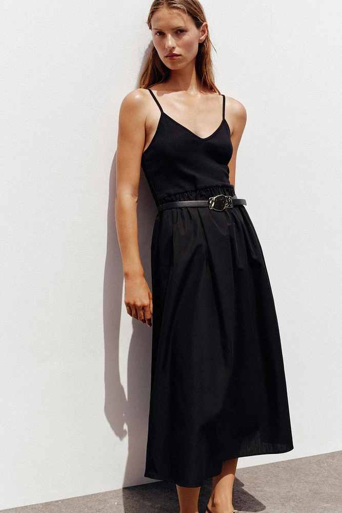 BELTED COMBINATION MIDI DRESS