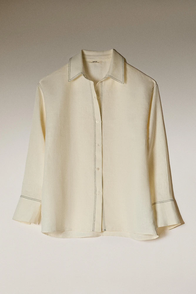 LINEN SHIRT WITH TOPSTITCHING