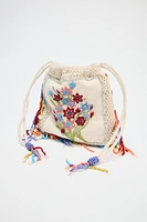 FLORAL EMBROIDERY BUCKET BAG