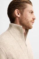 TEXTURED ZIPPERED COLLAR SWEATER