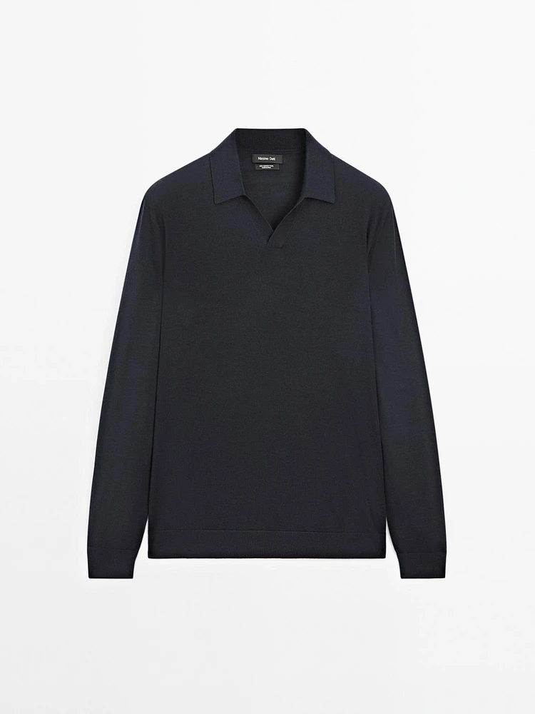 Pull polo en maille 100 % laine mérinos