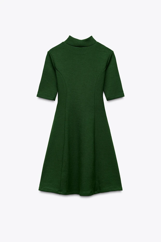 STRETCH KNIT SKATER DRESS WITH BELT