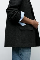 STRAIGHT CUT WOOL BLEND HERRINGBONE BLAZER