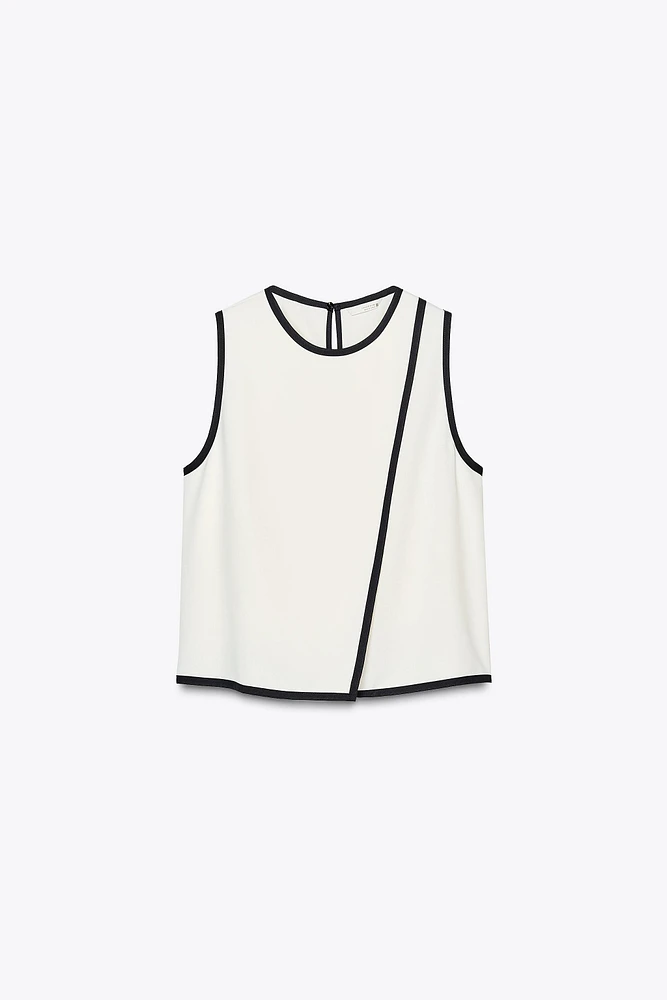 CONTRAST TRIM CREPE TOP