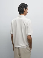 Cotton blend slim fit knit polo shirt