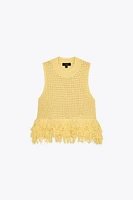 TOP EN MAILLE QUADRILLÉ À FRANGES