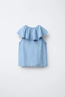 FLOWY RUFFLED DENIM BLOUSE